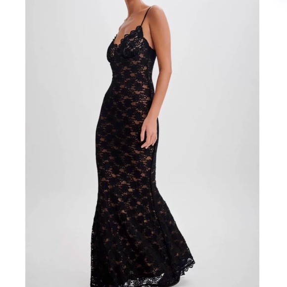 BEST MESHKI Joelle Lace Cupped Maxi Dress Gown Black Cocktail Party XXS/XS/Small - Picture 12 of 15